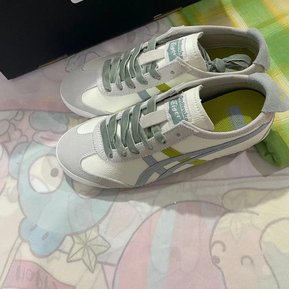 Onitsuka Tiger by Asics White with Light Gray and Lime Accent Sneakers
